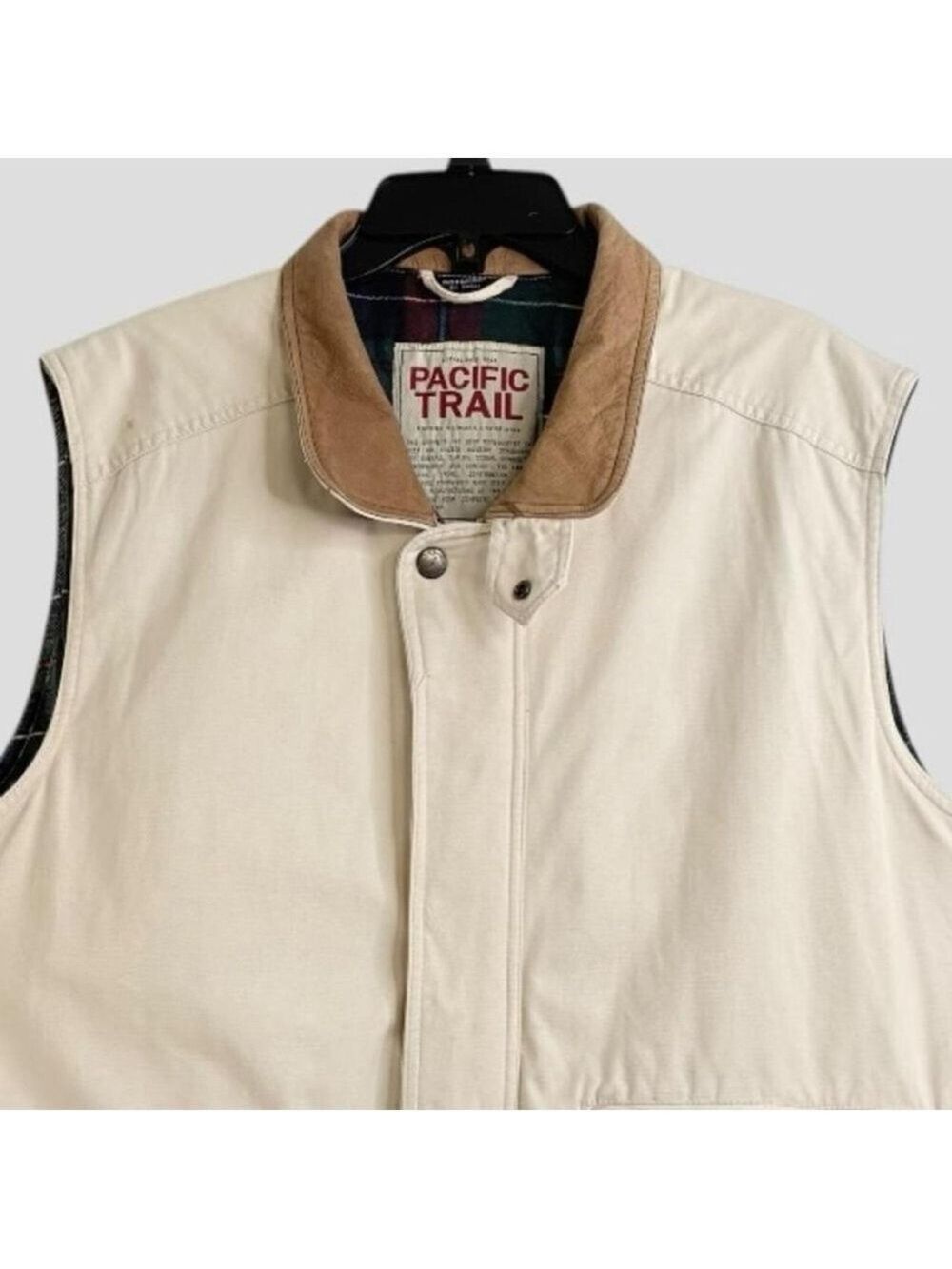Wintage  Men's L Heavy Duty Canvas Trucker Workwear Beige Vest Flannel lining - Picture 2 of 8